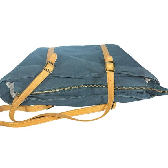 Hearth & Hand with Magnolia Canvas Tote Bag Navy with Tan Straps Large Carryall - Picture 5 of 13